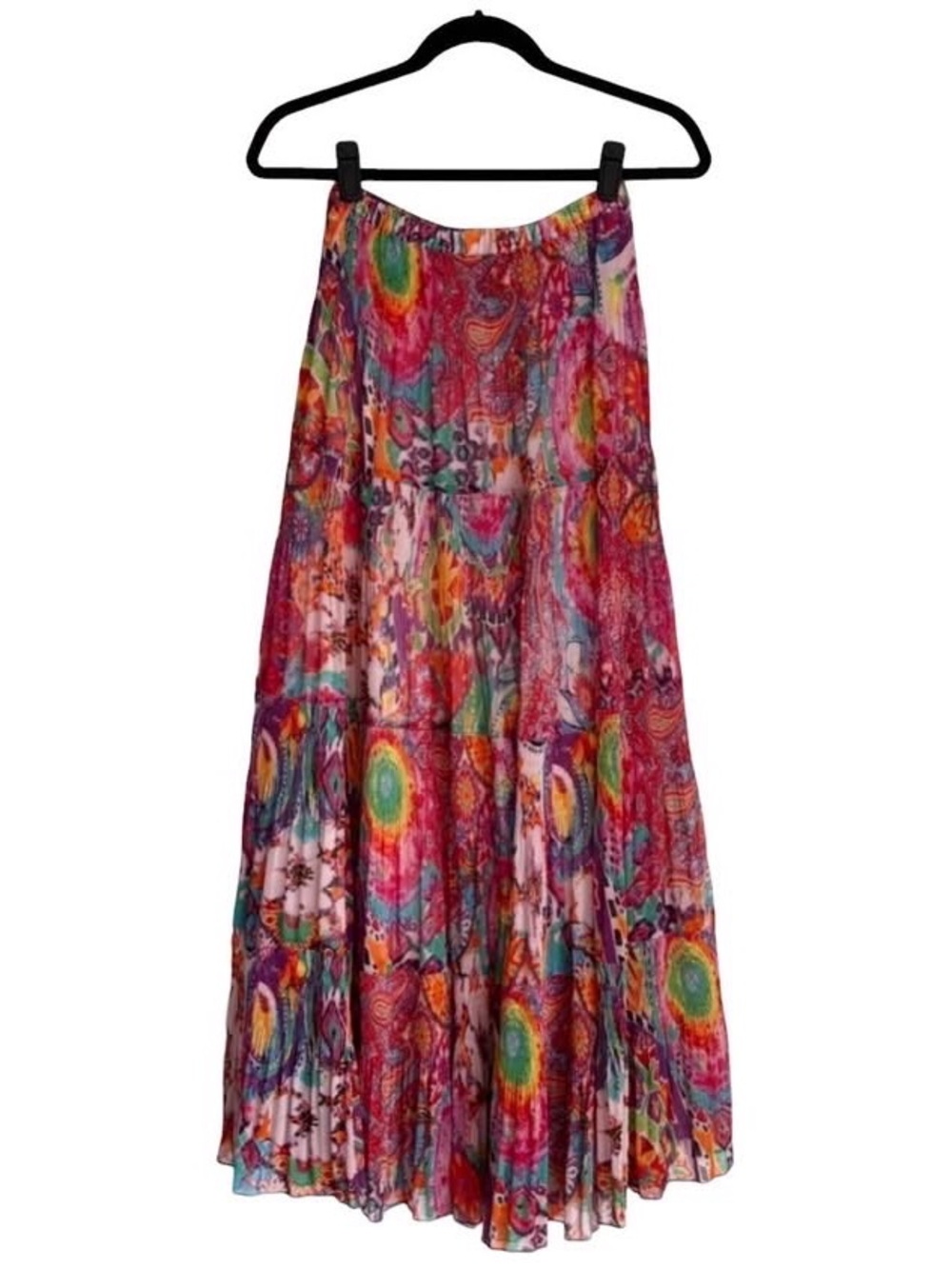 Mesh Multicolor Floral Tie-Dye Tiered Maxi Skirt Midi Long Abstract Paisley Y2K